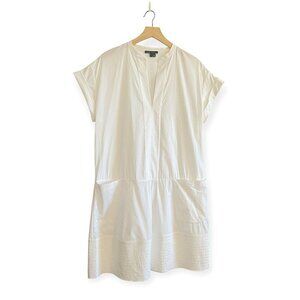 Vince Roll Sleeve Cotton Poplin Dress, Size large, White‎